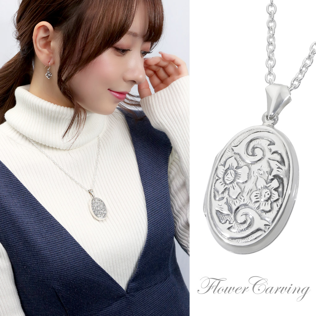 楽天市場】花 植物 オーバル ロケットペンダント ネックレス