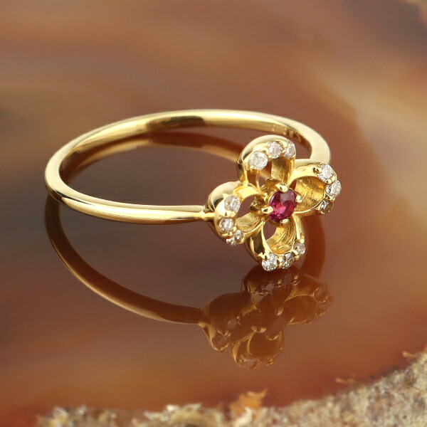 楽天市場】K18 ルビー ダイヤモンド フラワー リング 18金 18k