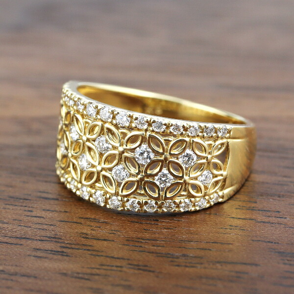 楽天市場】K18 ダイヤモンド 透かし フラワー レース リング 指輪