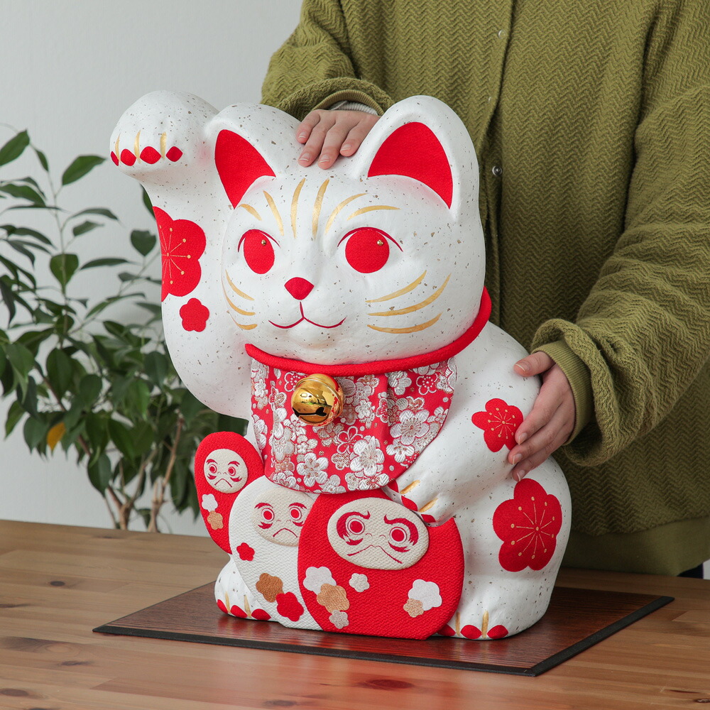 楽天市場】招き猫 置物 かわいい ちぎり和紙 慶寿 特大 縁起物 金襴