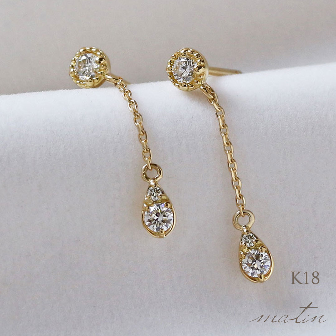 楽天市場】K18 K10 天然ダイヤモンド 計0.22ct しずく チェーン ピアス