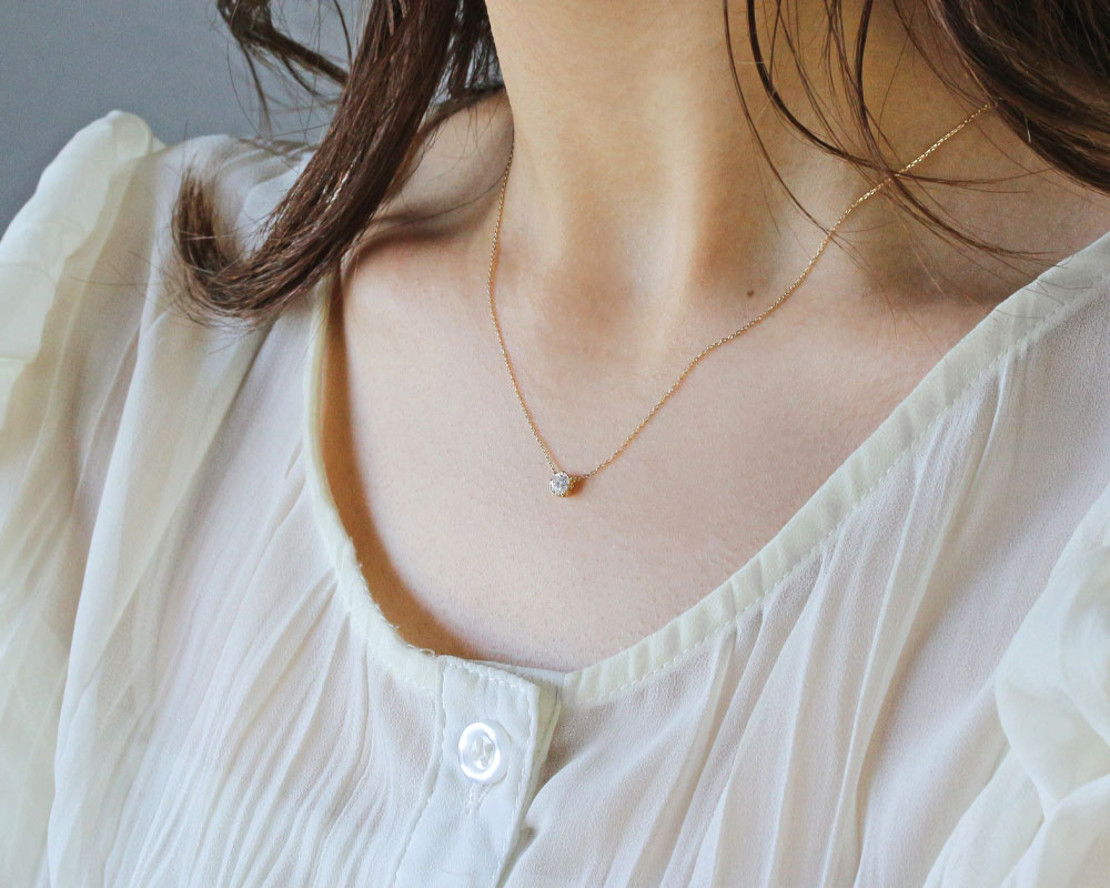 楽天市場】K18 K10 天然ダイヤモンド 0.2ct ミル打ち 一粒ネックレス