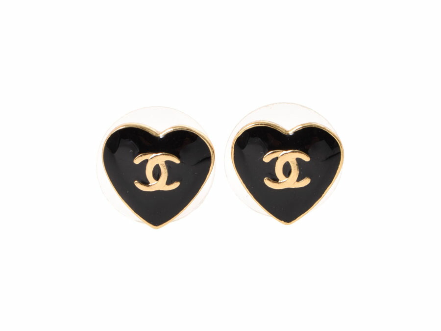 楽天市場】シャネル・CHANEL ココマーク ハート ピアス 黒 ゴールド