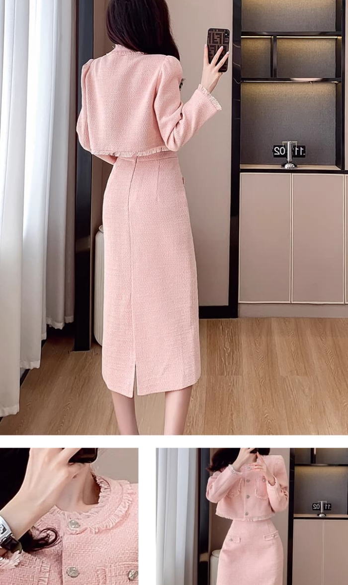 楽天市場】スカートセットアップ ノーカラー ツイード ボタン 長袖