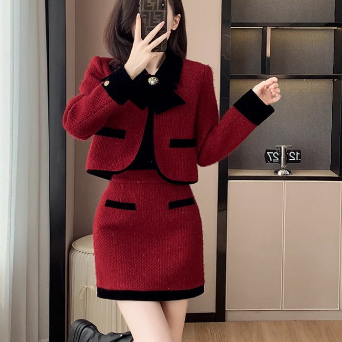 楽天市場】スカートセットアップ 襟 ツイード リボン 長袖 ジャケット