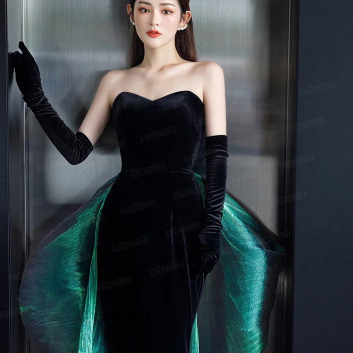 楽天市場】ANGEL カラードレス 新作 ベアトップ ベロア オーロラ