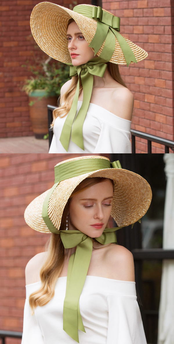 楽天市場】ストローハット つば広 大きい リボン付き女優ストロー