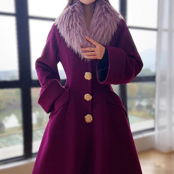 楽天市場】コート フェイクファー 襟 長袖 Aライン コート パープル 紫