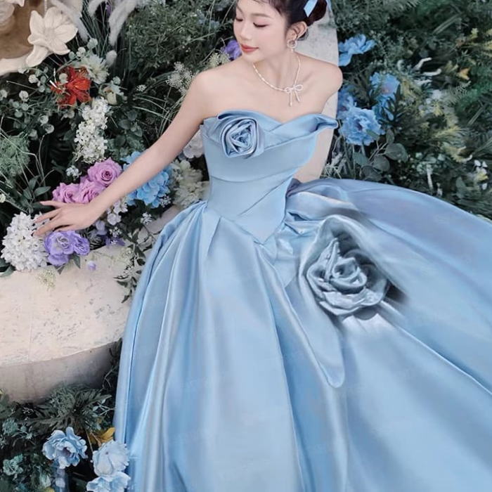 楽天市場】ANGEL カラードレス 新作 ベアトップ 立体 花 背中編上げ A