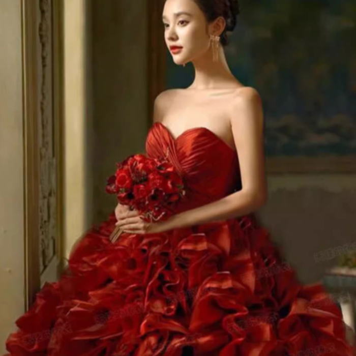 楽天市場】ANGEL カラードレス ベアトップ フリル 背中編上げ Aライン