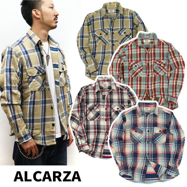 楽天市場】【ALCARZA】 ヘビーウェイト ネルシャツ 無地 メンズ ダブル