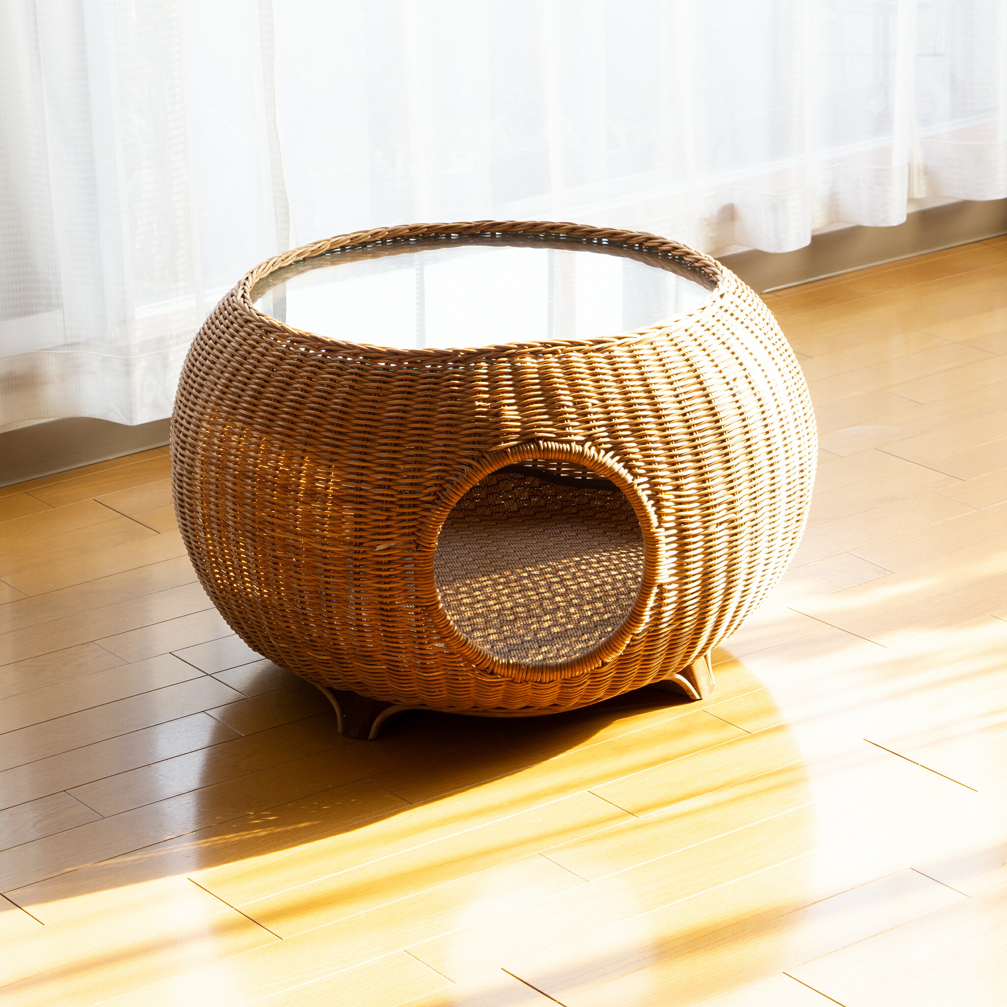 楽天市場】ラタンガラステーブル（猫ハウス） ガラステーブルなので中