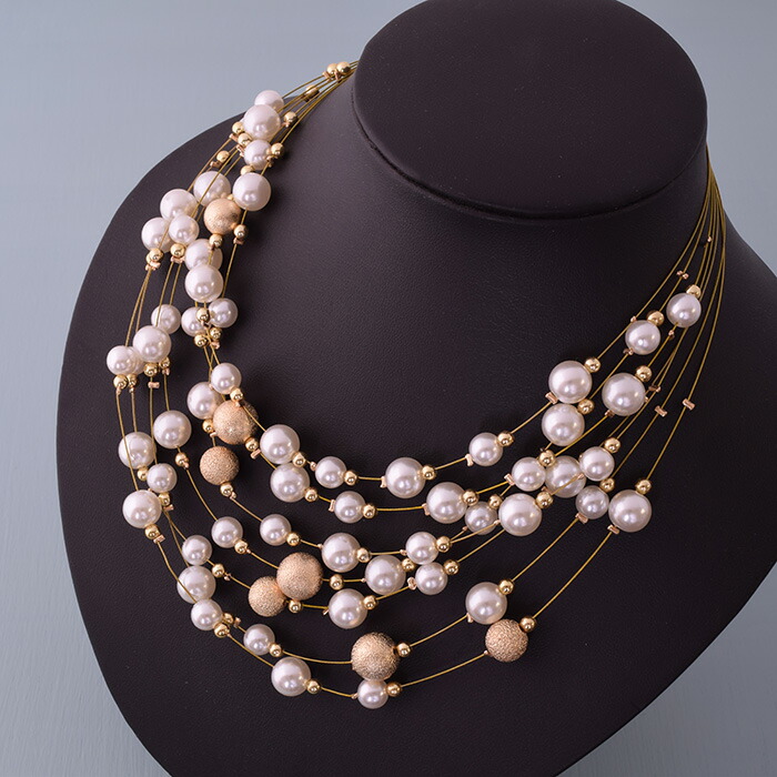 楽天市場】7連 バブルデザイン パールビーズネックレス ランダム配置 2