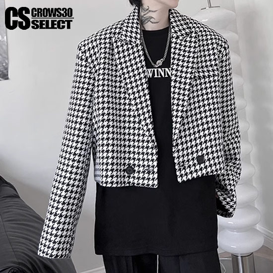 楽天市場】千鳥格子 チェック柄 ジャケット メンズ ショート丈 モード