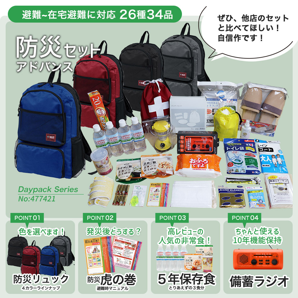 楽天市場】防災セット アドバンス 非常用持ち出し品内容充実の26種34品