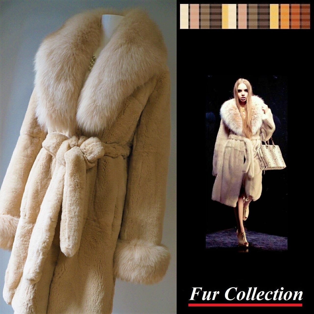 女性用美しいベージュブラウンのシアードミンクファーコート サイズ12