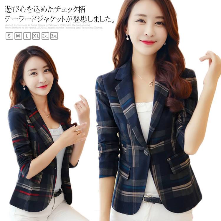 楽天市場】チェック柄 テーラードジャケット スーツ ジャケット