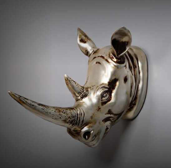 楽天市場】シルバーゴールド 壁掛け サイ オブジェ 剥製 インテリア