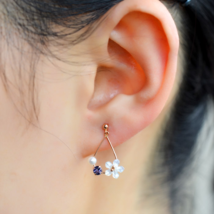 楽天市場】日本製 ピアス K18 お花 フラワー 真珠 パール 18金 真珠