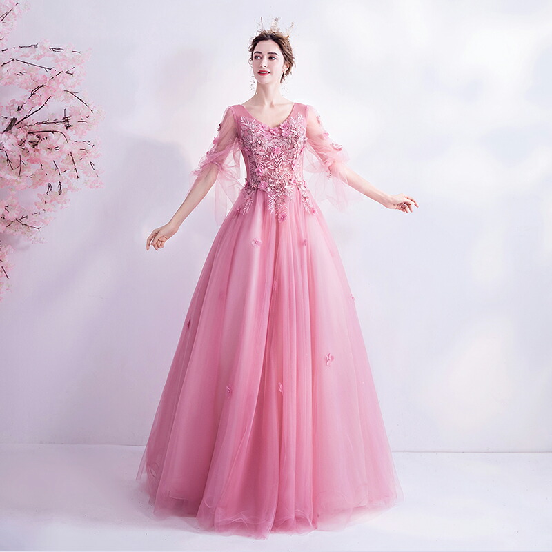 楽天市場】パーティードレス カラードレス ピンク ロングドレス