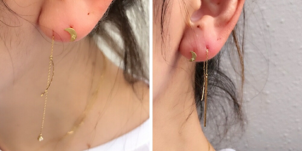 楽天市場】【ペア割】月 ピアス【日本製 18金 華奢ピアス】片耳 金属