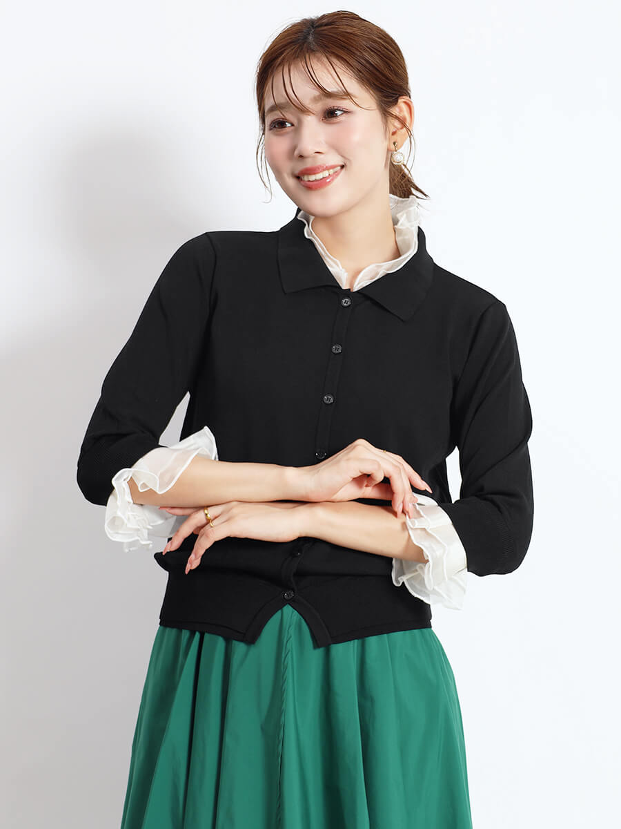 楽天市場】FENNEL フェンネル フリル付きポロ襟カーディガン トップス