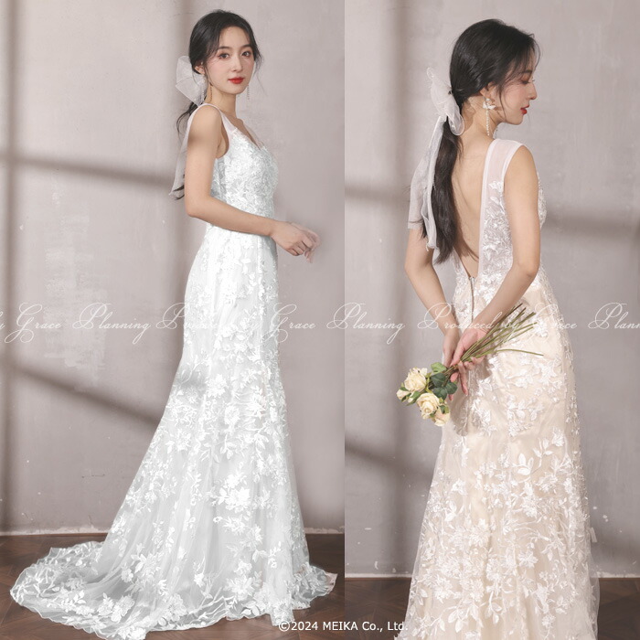 楽天市場】ベージュ/ ホワイト ウェディングドレス Vネック マーメイド