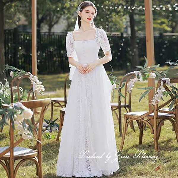 楽天市場】3000円OFF ウェディングドレス 総レース 袖付き 編み上げ A