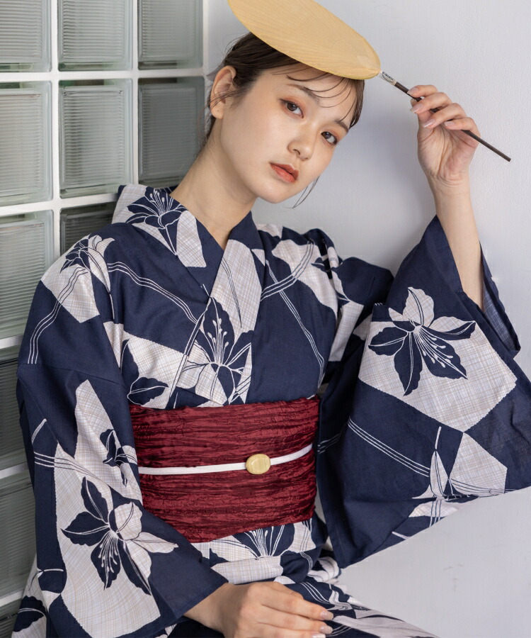 ゆかた館グレース　浴衣セット　Sサイズ　グリーン系 こだわり浴衣5点セット(浴衣/帯/下駄/腰紐/着付け冊子) 変わり織生地