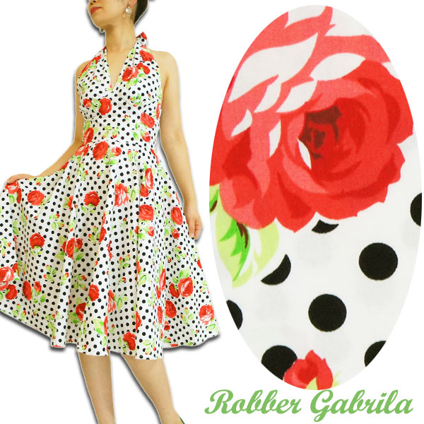 楽天市場】【S】【M】【L】ロカビリー ワンピース（薔薇 水玉）白