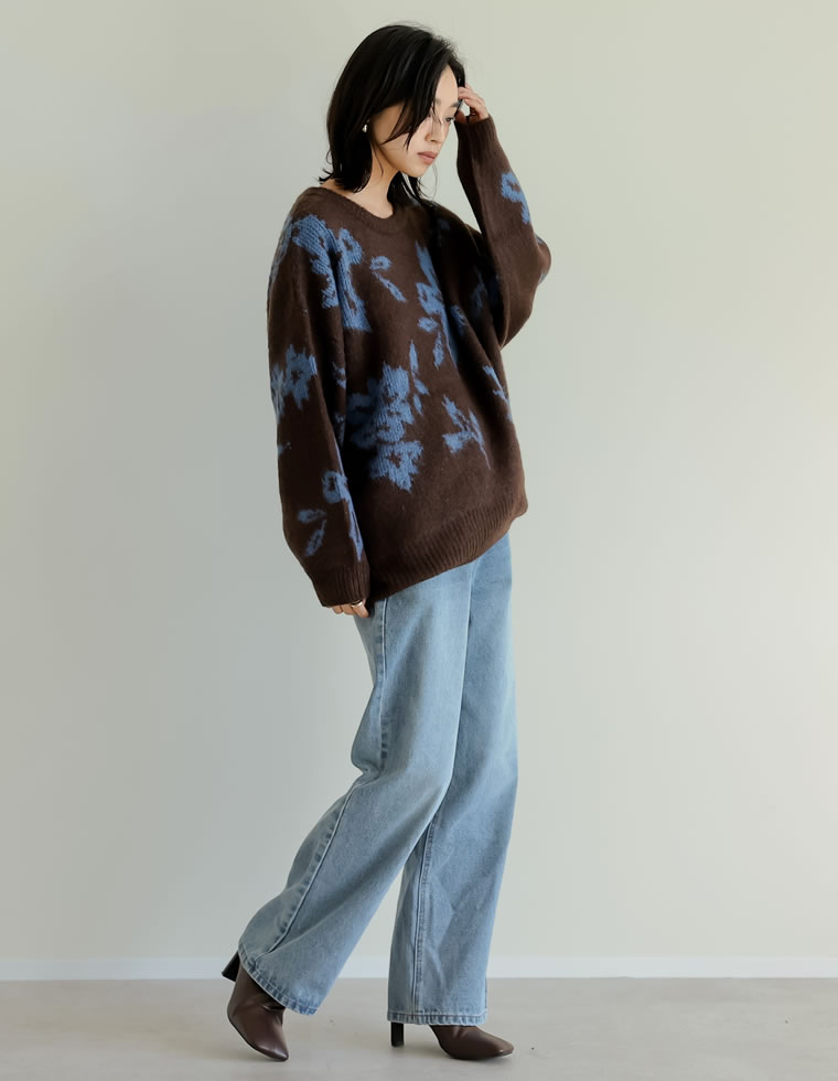 楽天市場】【SPECIAL FAIR】フラワー柄ジャガードクルーネックニット