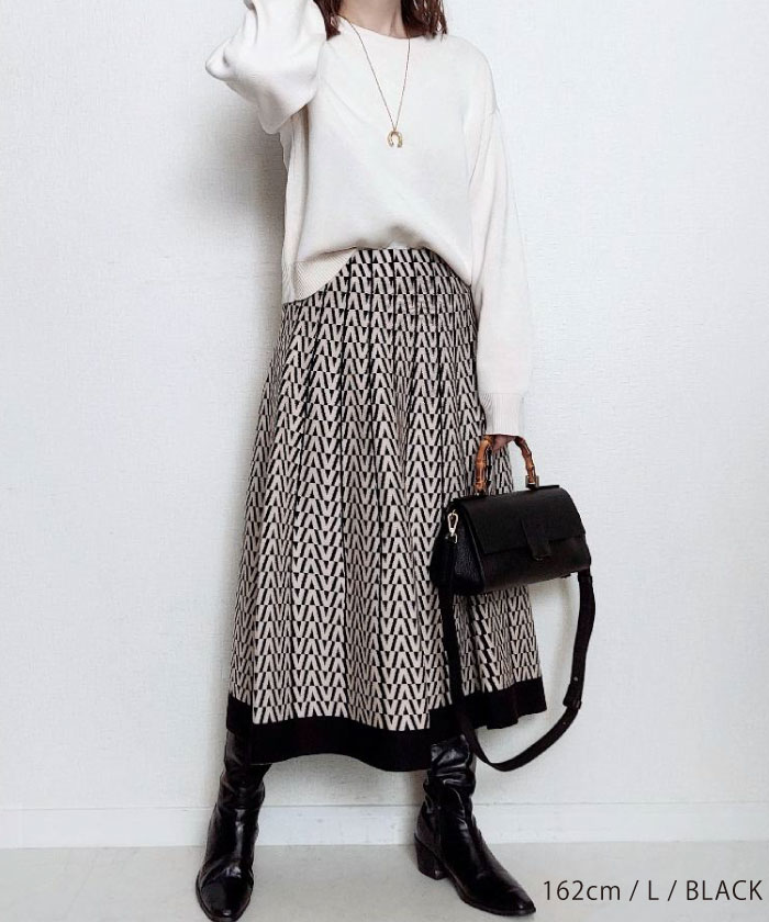 楽天市場】ニットスカート 幾何学模様 レディース 秋 冬 M L 総柄 幾何