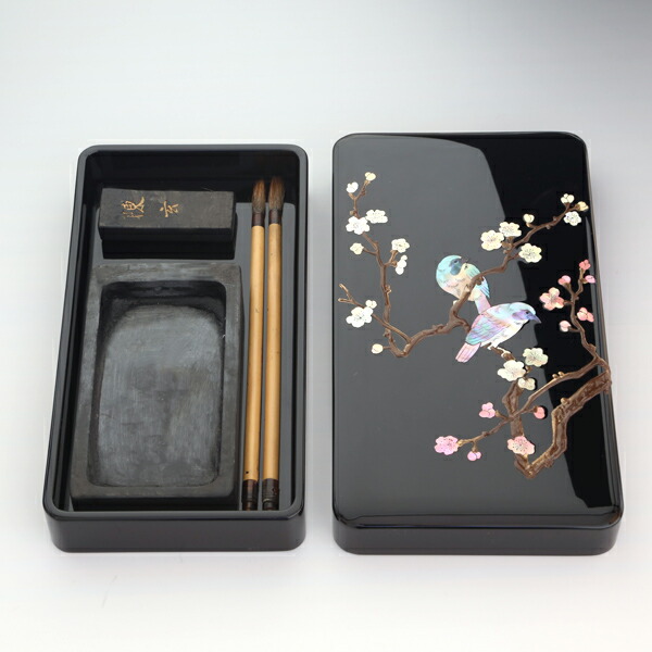 楽天市場】硯箱 すずり箱 螺鈿（らでん） 梅に樫鳥4.5寸 高岡漆器