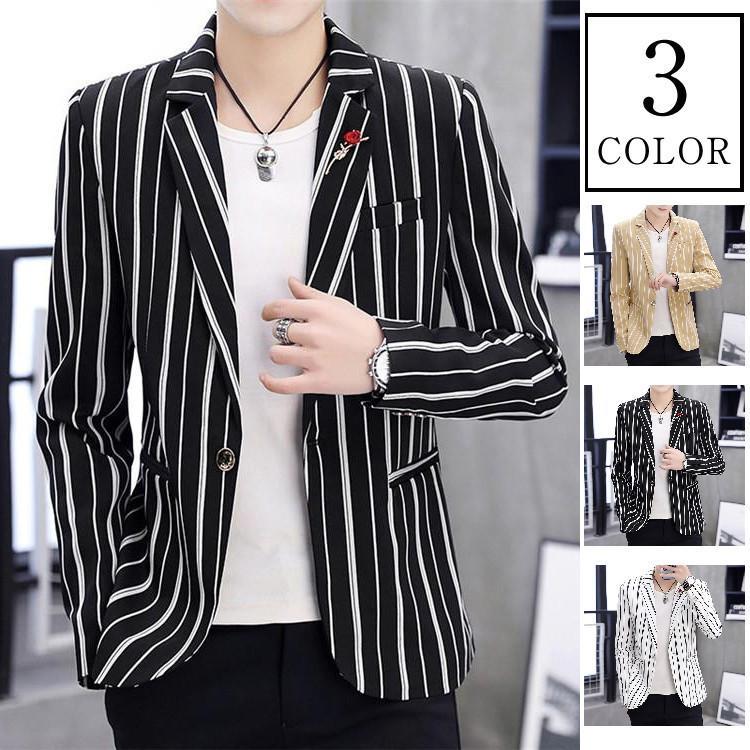 楽天市場】メンズ テーラードジャケット ストライプ 長袖 白 黒