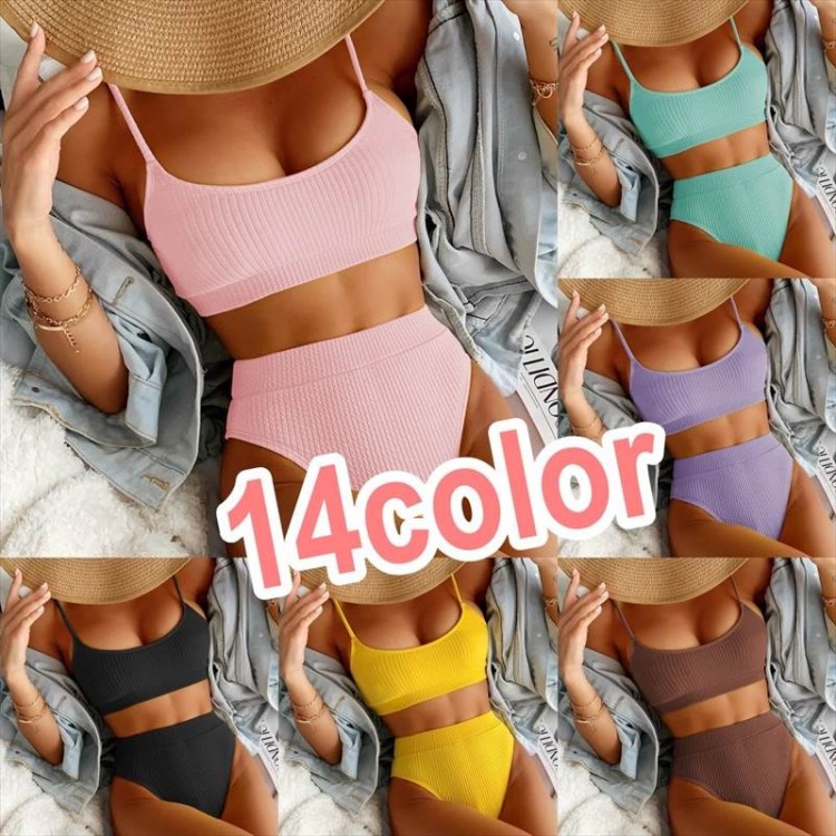 楽天市場】ビキニ 水着 上下セット ニット ハイウエスト ハイレグ 海外