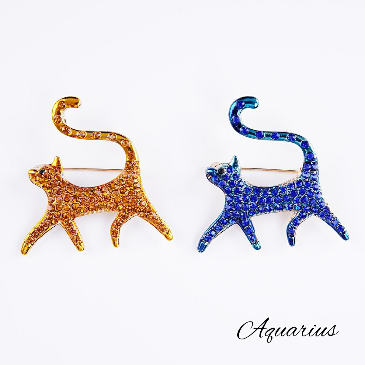 楽天市場】スワロフスキー キャット ブローチ2カラー ゴールド ブルー