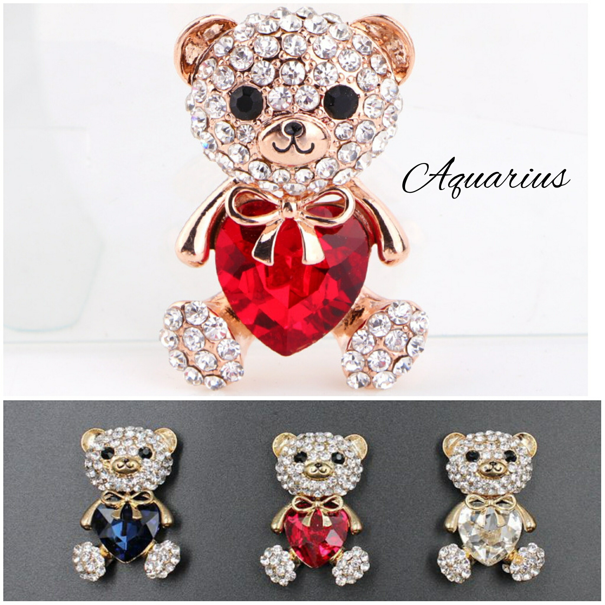 楽天市場】スワロフスキー ハート の テディ ベア ブローチ ペンダント