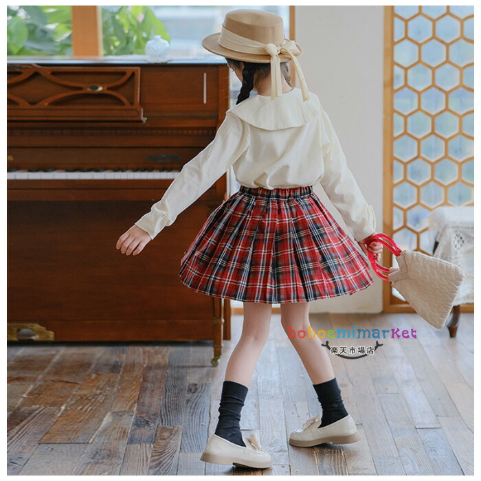 楽天市場】韓国子供服 女の子 チェック柄スカート レッド スカート