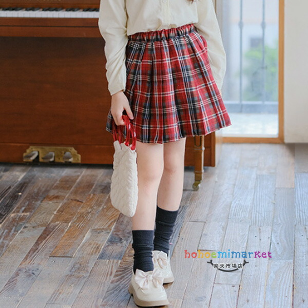 楽天市場】韓国子供服 女の子 チェック柄スカート レッド スカート