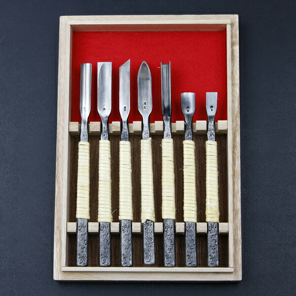 楽天市場】清玄作 柔 彫刻刀 藤巻 槌目入共柄 7本組 ( 彫刻刀 細工道具