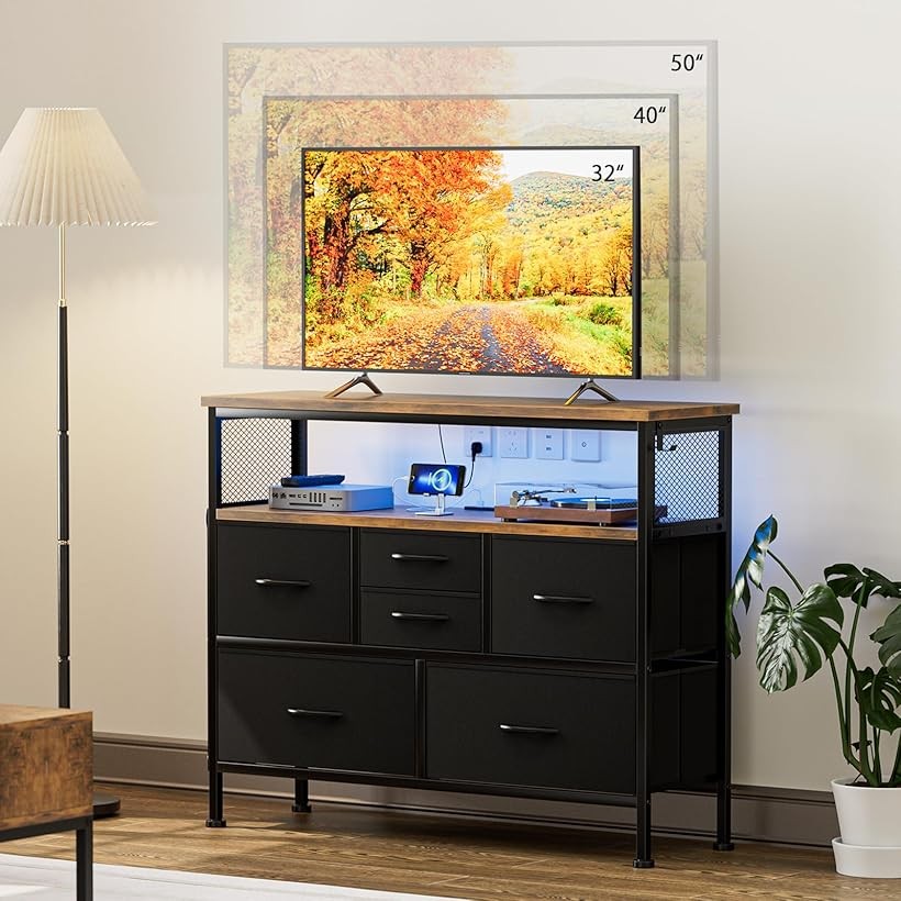 楽天市場】チェスト収納 箪笥 棚付き リビング収納チェストLEDライト