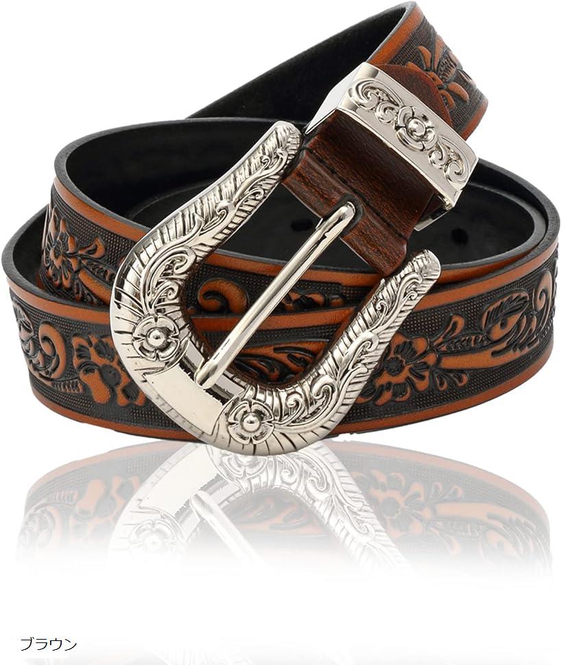 楽天市場】カービング柄 型押し レザー ベルト ウエスタン D型バックル