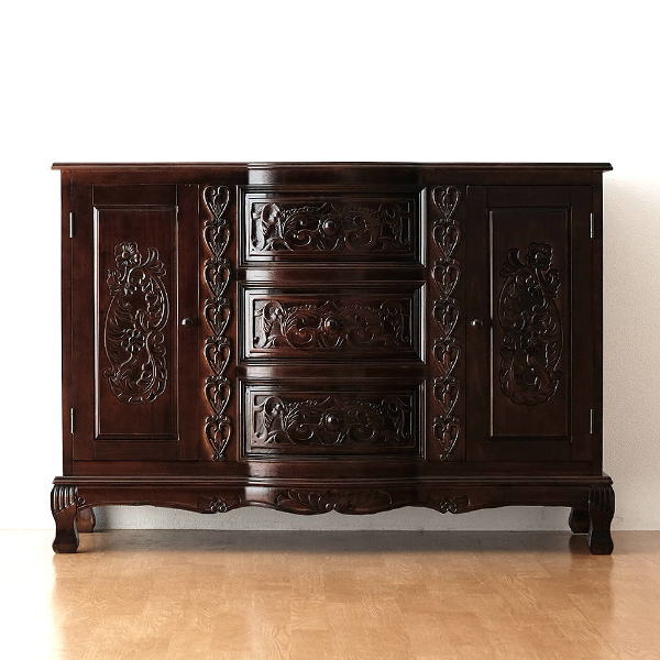 楽天市場】キャビネット アンティーク 家具 木製 サイドボード 棚 完成