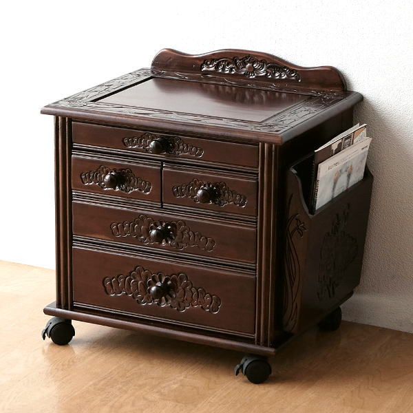 楽天市場】サイドテーブル アンティーク 家具 木製 キャスター付き