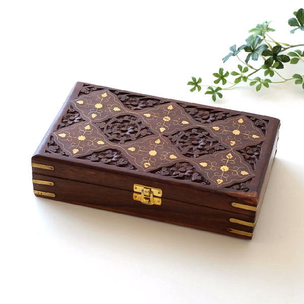 楽天市場】アクセサリーケース 木製 真鍮 象嵌細工 彫刻 収納ボックス