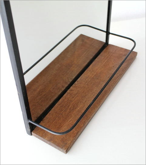 楽天市場】鏡 壁掛け ウォールミラー 洗面所 棚付き 木製 天然木