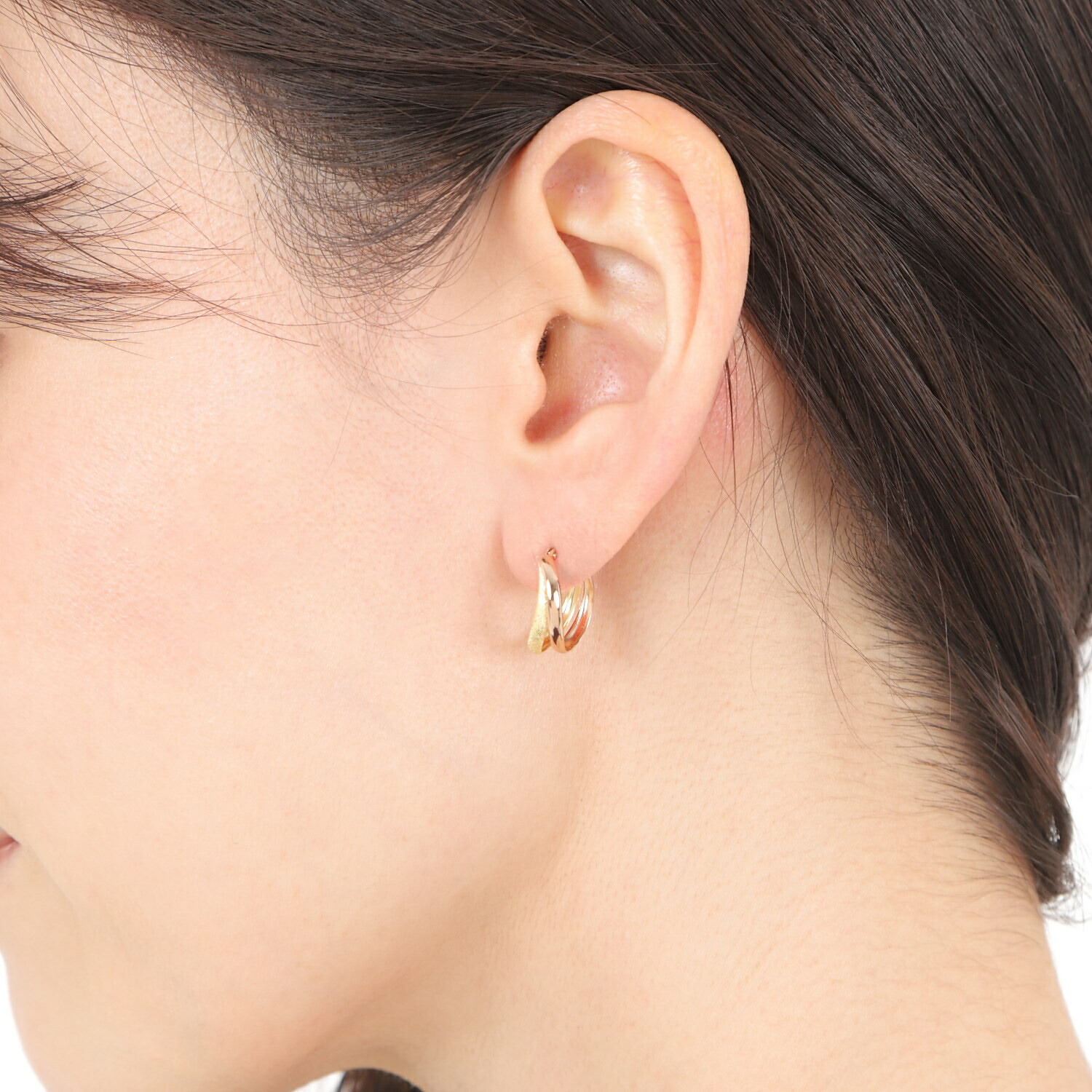 楽天市場】18金 フープピアス ツーカラー ひねりクロス 両耳 ピンク