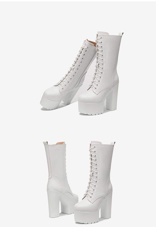 楽天市場】ロングブーツ 編み上げ 26.5 厚底ロングブーツ サイド