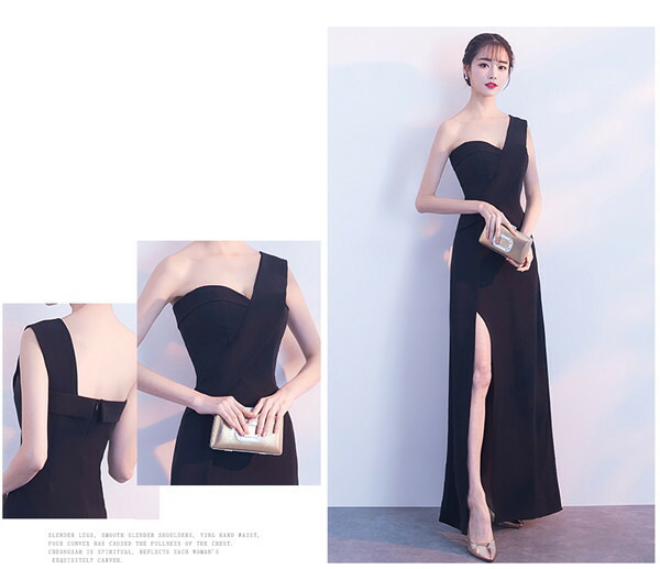 楽天市場】ロングドレス イブニングドレス アシンメトリー 黒ドレス