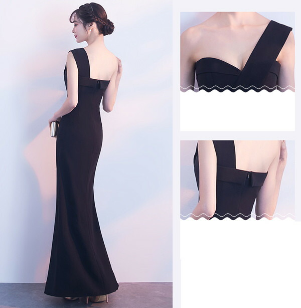 楽天市場】ロングドレス イブニングドレス アシンメトリー 黒ドレス